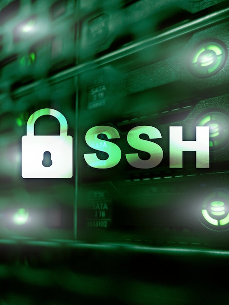 SSH Secure Shell protocol and software Data protection internet and telecommunication concept