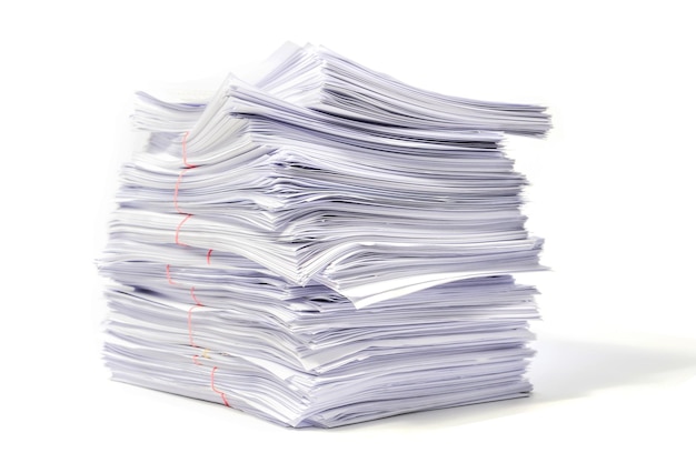 stack of papers against white background