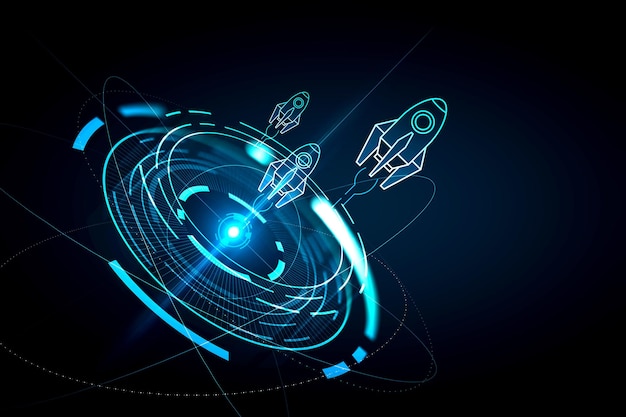 Start up concept Rocketing new business theme Arrows rocket idea 3d rendering