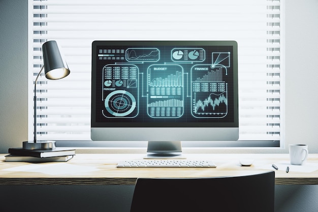 Stats data illustration on modern laptop monitor computing and analytics concept 3D Rendering
