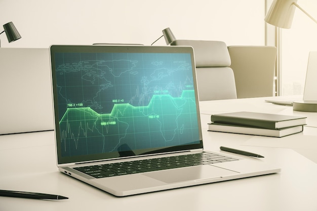 Stats data illustration on modern laptop monitor computing and analytics concept 3D Rendering