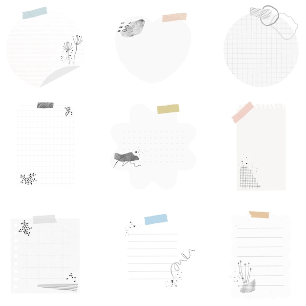 Sticky note png element set with memphis drawing