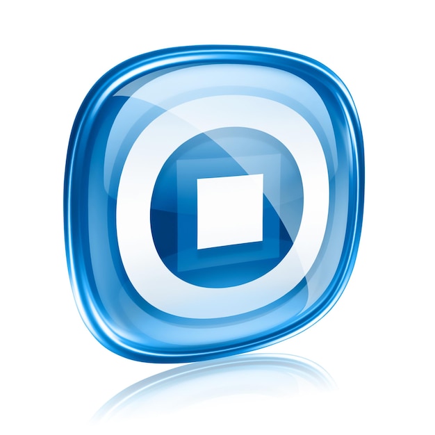 Stop icon blue glass isolated on white