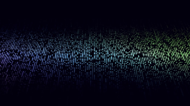 Stream of binary code Blue matrix background Falling dots texture on dark backdrop Digital computer code Coding and hacking 3D rendering