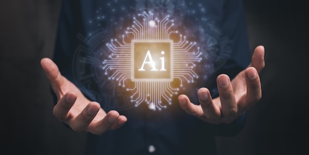 Symbol Electronic chip AI Modern information technology illustration