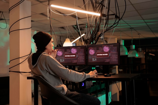 System hacked warning programmer solving database server cyberattack