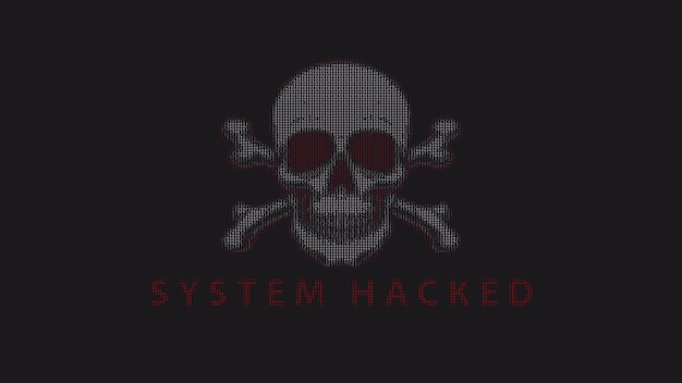 System hacked with distorted loopable 3d rendering Computer hacking cyber attack and security breach abstract concept