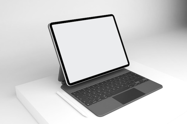 Tablet and Magic Keyboard Left Side Isolated In White Background