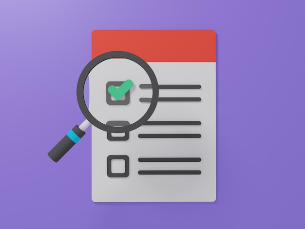 task list to do with magnifying glass 3d rendering