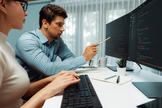 Team developers program thinking newest coding creative website postulate