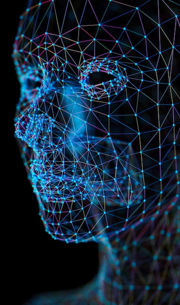 Technology and artificial intelligence background concept.Cyborg and net. Big data and machine learn