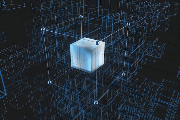 Technology background make up with cubes and lines 3d rendering