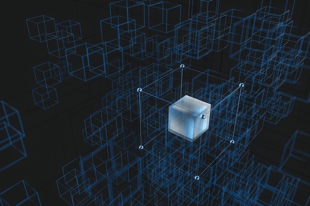 Technology background make up with cubes and lines 3d rendering