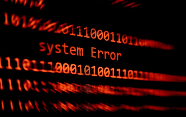 Technology binary code number data alert System Error message on display screen