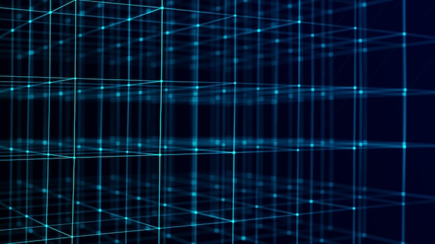 Technology blockchain concept Dynamic movement of a digital data stream Network connections structure Big data visualization 3D rendering