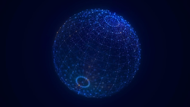 Technology blue sphere with connecting dots and lines Digital abstract network structure 3D rendering