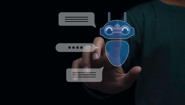 Technology chatbot assistant conversation Businessman chatting with digital chatbot
