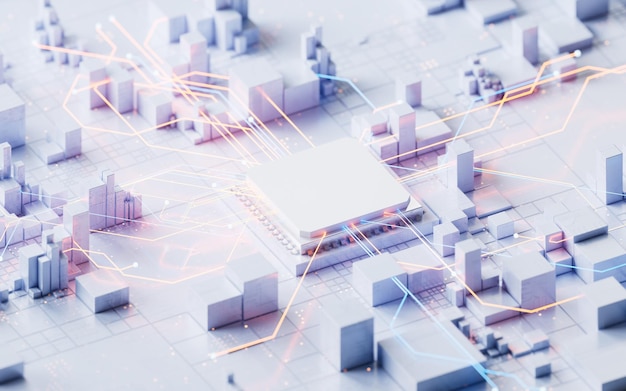 technology circuit board and core 3d rendering 3d illustration