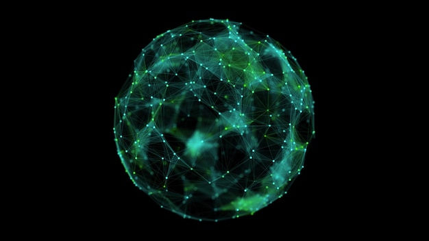 Technology green sphere with connecting dots and lines Digital abstract network structure 3D rendering