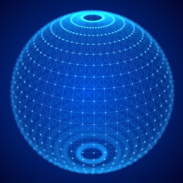 Technology sphere with connecting dots and lines Digital abstract network structure 3d rendering