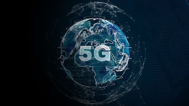 Teknologia 5G nopea internetyhteys. globaali verkko digitaalinen datayhteys futuristinen abstrakti tausta