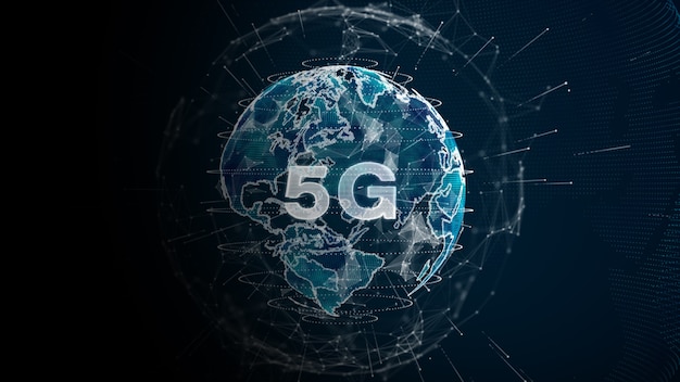 Teknologia 5G nopea internetyhteys. globaali verkko digitaalinen datayhteys futuristinen abstrakti tausta
