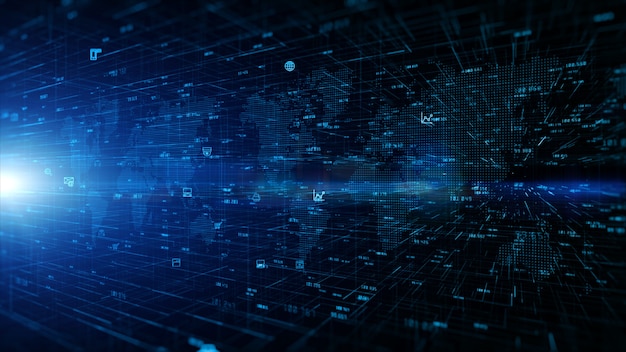 Teknologia Digitaalisen datan verkkoyhteys ja kyberturvallisuuden konsepti
