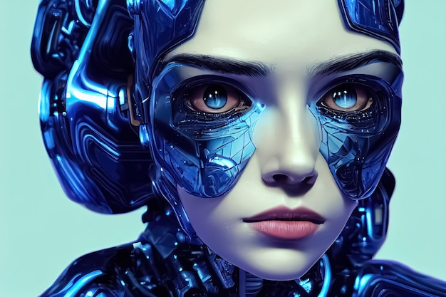Tekoäly eli artificial intelligence humanoidipään sisällä. Teknologian tulevaisuuden konsepti. Digitaalinen 3d-renderöidä-kuvitus