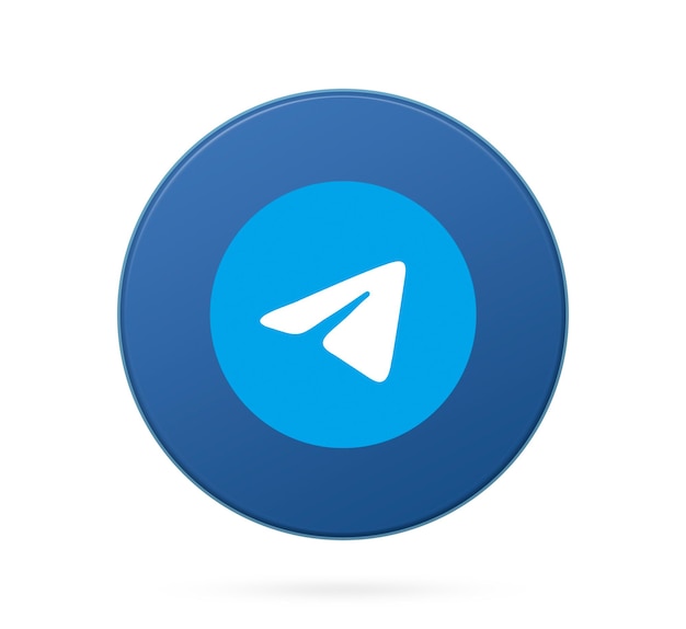 telegram logo on round button icon with empty background 3d