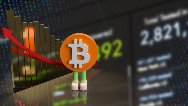 the bitcoin symbol character and chart arrow up for business or technology concept 3d rendering