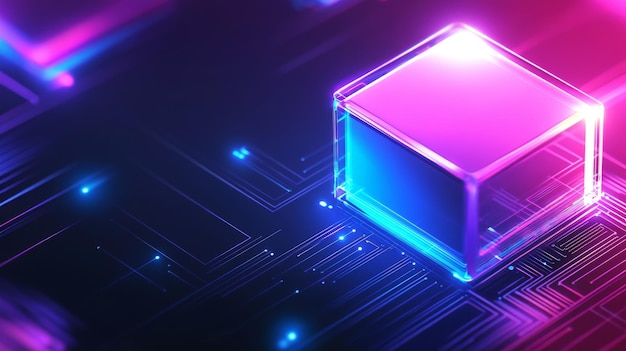 the bright blue background on this microchip processor depicts a futuristic design quantum computer large data processing database concept the cpu isometric banner shows the central computer