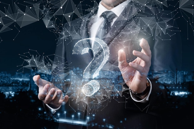 the concept of a businessman answers questions on the net