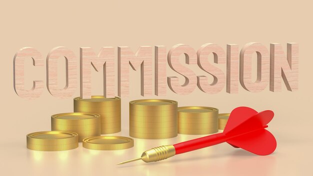 The dart and commission text for Business concept 3d rendering