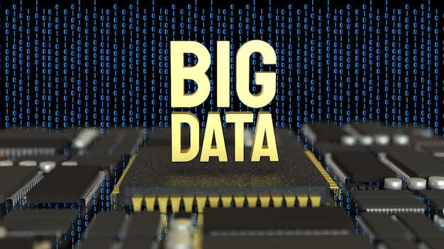 the gold big data on pcb board for technology concept 3d rendering