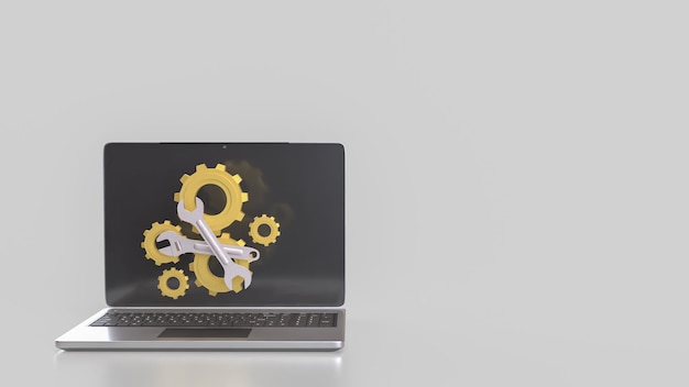 The Laptop and Gear for fix or repair concept 3d Rendering
