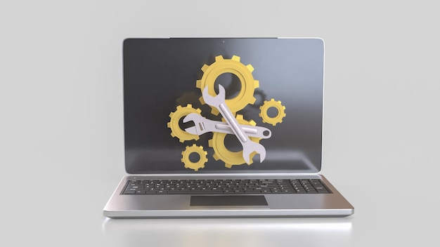 The Laptop and Gear for fix or repair concept 3d Rendering