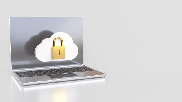 The White cloud and Gold lock for Technology Security concept 3d Rendering