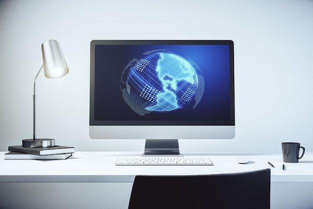 Tietokoneen näyttö digitaalisella Amerikan kartalla globaalin teknologian konsepti 3D-renderöinti