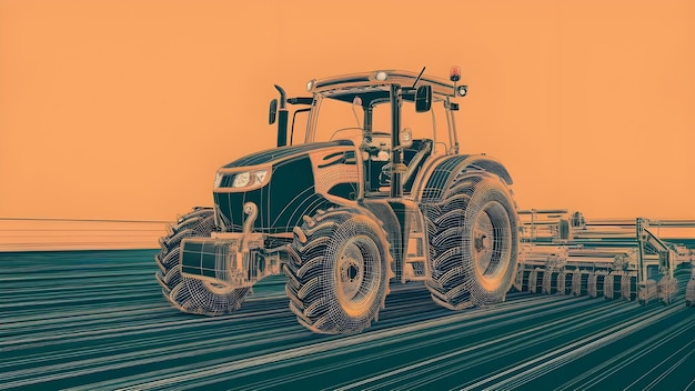 tractor with a trailer in the field in 3d vector illustration
