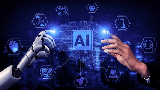 Tulevaisuuden tekoälyrobotti ja kyborgi 3d-renderöidä