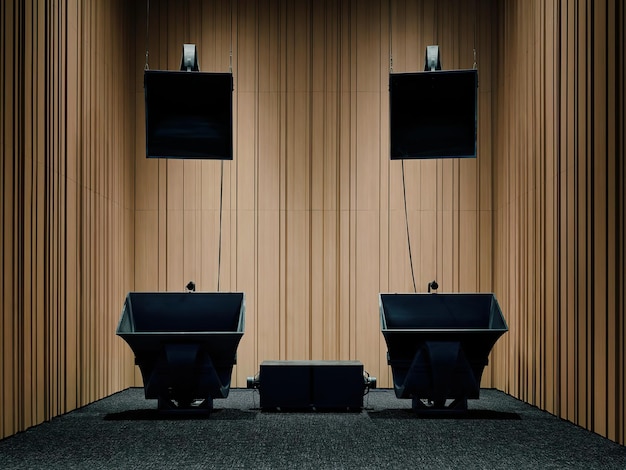 two black sinks are in a room with a brown wall behind them