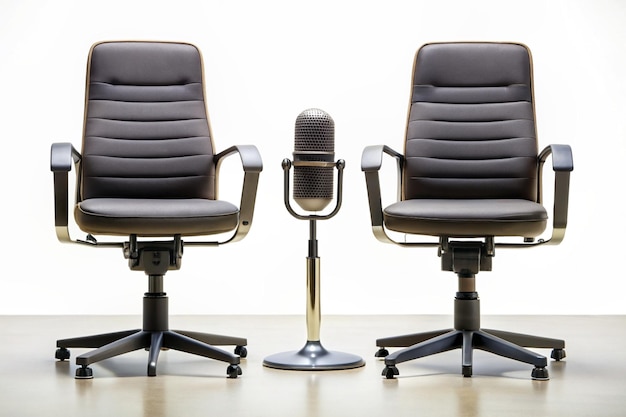 two chairs and microphones in podcast or