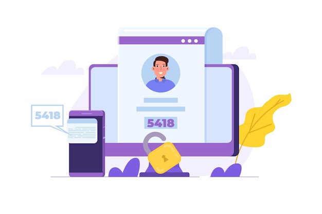 Two factor authentication password secure notice concept Vector illustrations