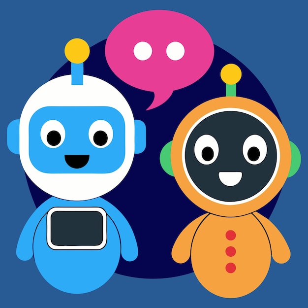 Two friendly AI robots have a conversation