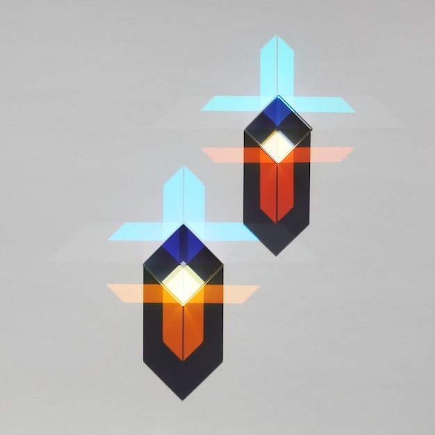Two glass prism cubes refract light and create geometric pattern