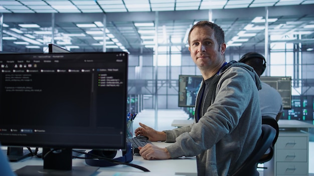 Upbeat technician safeguarding data center hardware securing system