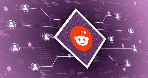 Users united by one technological network with the social network Reddit 3d