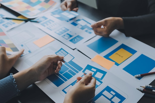 ux Graphic designer creative sketch planning application process development prototype wireframe for web mobile phone User experience concept