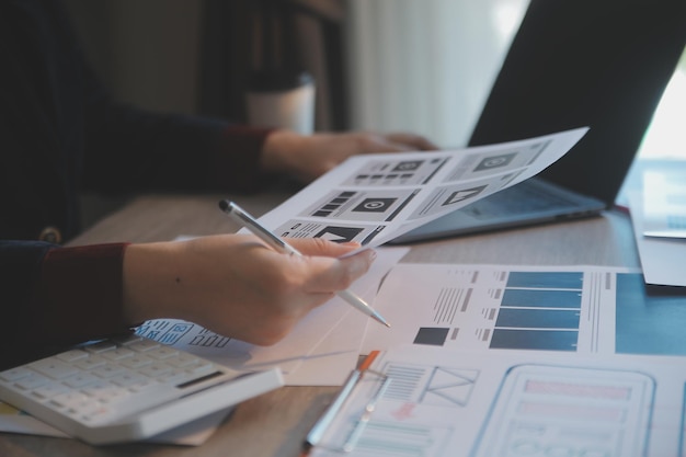 UX UI design process for modish mobile application and website Creative prototype of wireframe for professional app developer