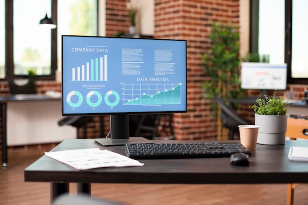 Vacant office desk setup for analyst